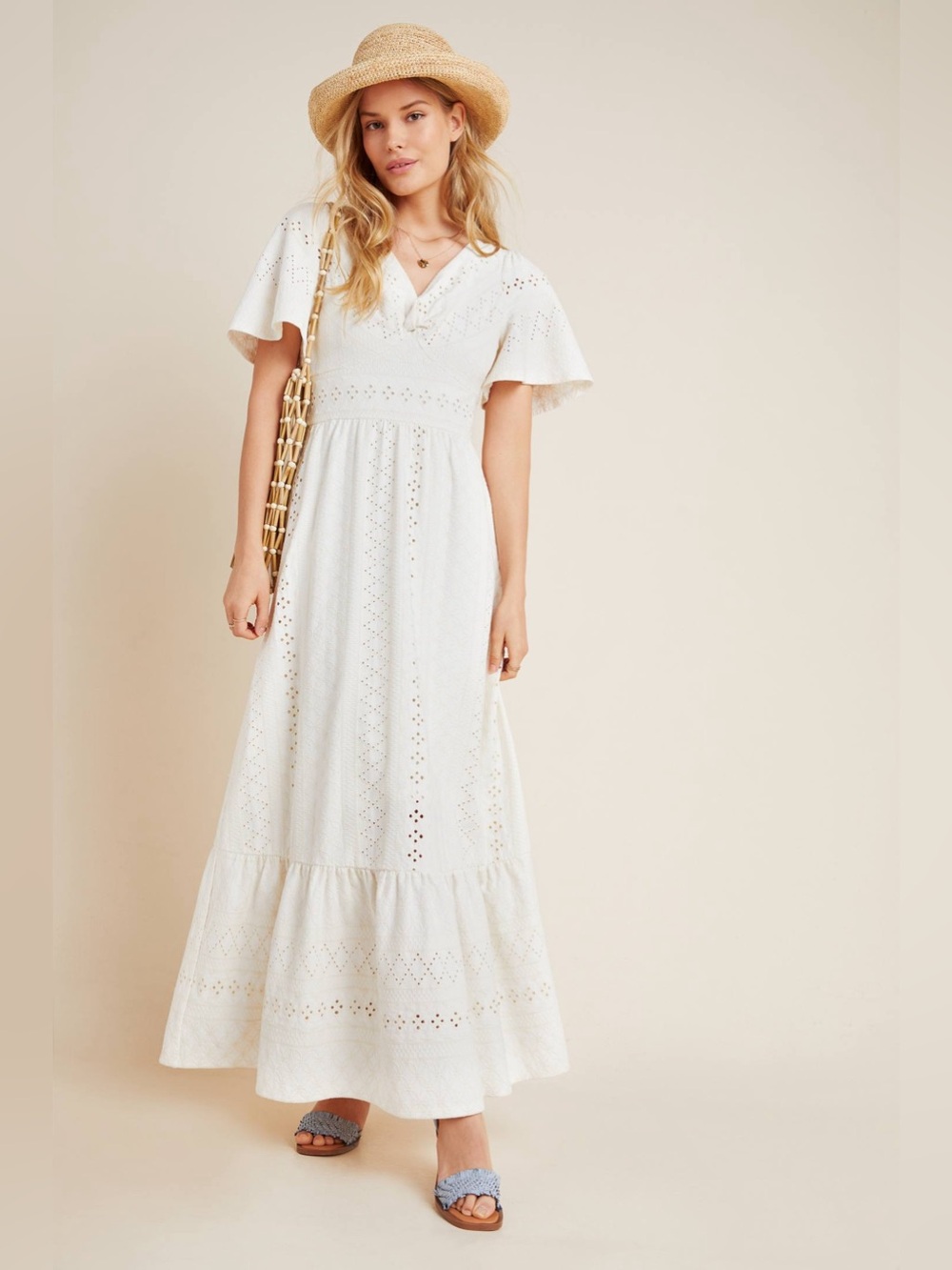 Maeve Rochelle Eyelet White Maxi Dress - Size Small